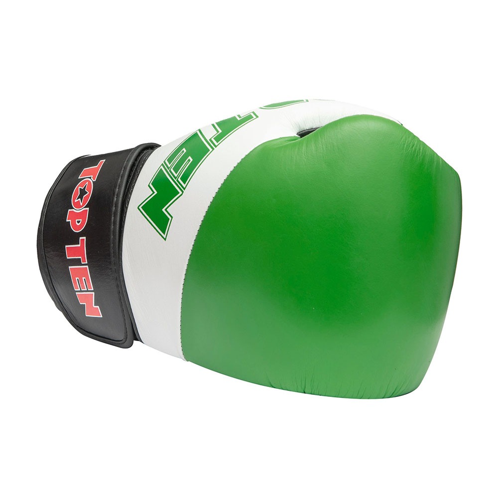 Boxing gloves, Top Ten, leather, Sparring X, Zöldfehér szín, 14 oz