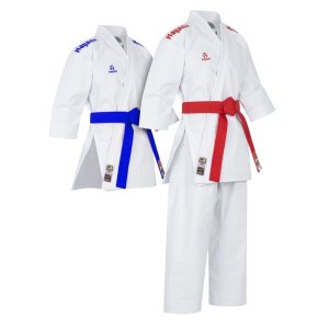 Karate ruha, Hayashi, WKF, Migoto, piros és kék hímzéssel